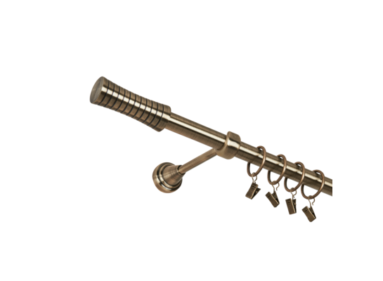 Karnisz pojedynczy 19 mm antyczny mosiądz 160 cm Cylinder żabka