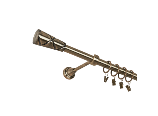 Karnisz pojedynczy 19 mm antyczny mosiądz 200 cm Cezar żabka