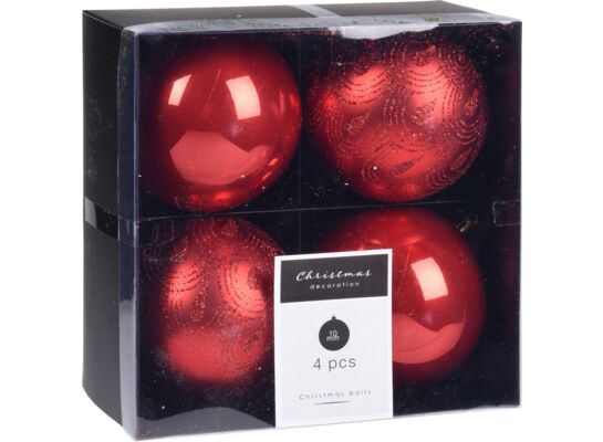 Bombka plastikowa 10 cm czerwona 4 sztuki