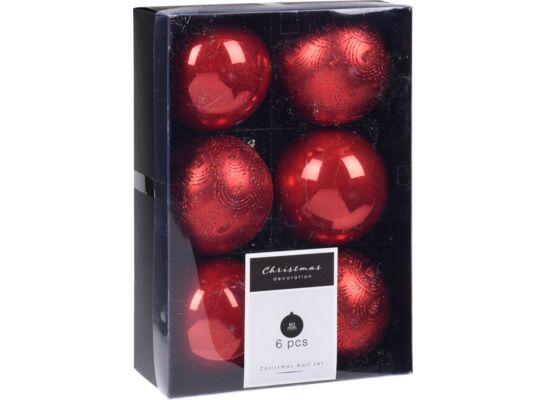 Bombka plastikowa 8 cm czerwona 6 sztuk