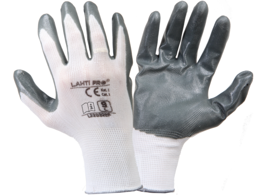 Rękawice nitrylowe szaro-białe L220311P "11" CE LAHTI PRO