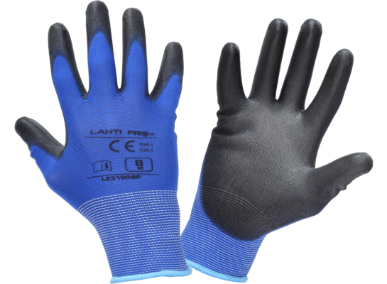 Rękawice PU niebiesko-czarne L231009P "9" CE LAHTI PRO