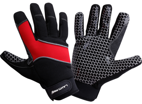 Rękawice warsztatowe antypoślizgowe czarno-czerwone L281108P "8" CE LAHTI PRO