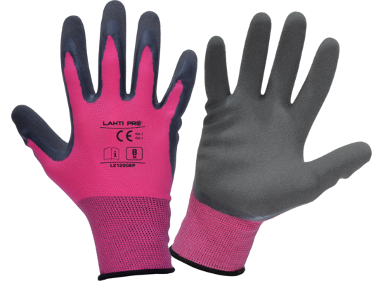 Rękawice lateks różowo-czarne L212007P "7" CE LAHTI PRO