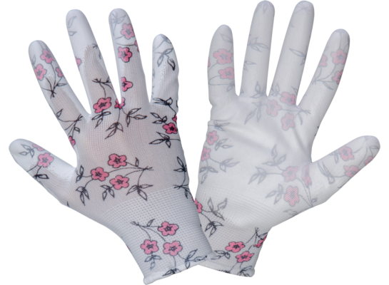 Rękawice PU kwiatki czarne L231208P "8" CE LAHTI PRO