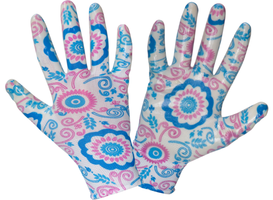 Rękawice nitrylowe kwiatki niebieskie L221809P "9" CE LAHTI PRO