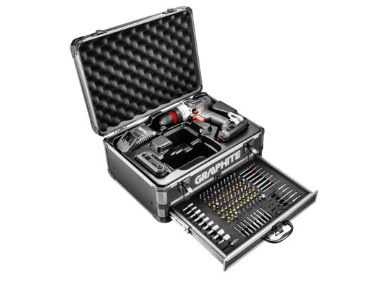 Zestaw Energy+ w walizce aluminiowej z wiertarko-wkrętarką GRAPHITE