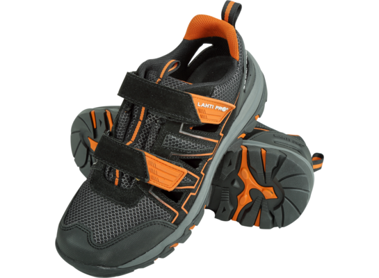 Sandały bez podnoska zamsz dzianina czarno-szaro-pomarańczowe O1 SRA 47 CE LAHTI PRO