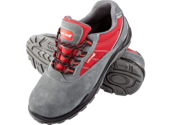 Półbuty zamsz oxford szaro-czerwone S1P SRC 45 CE LAHTI PRO