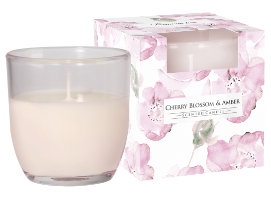 Świeca zapachowa w szkle SN75b kwiat wiśni/bursztyn Bispol