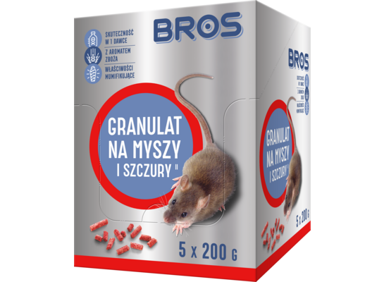 Granulat na myszy i szczury 1 kg - 5 x doypack 200g Bros