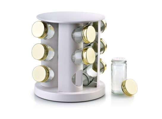 Komplet 12 przyprawników na stojaku obrotowym SANDY WHITE COOKINI