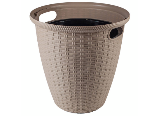 Donica rattanowa D 328 mm / 20 l z doniczką wewnętrzną 11 l mleczna czekolada