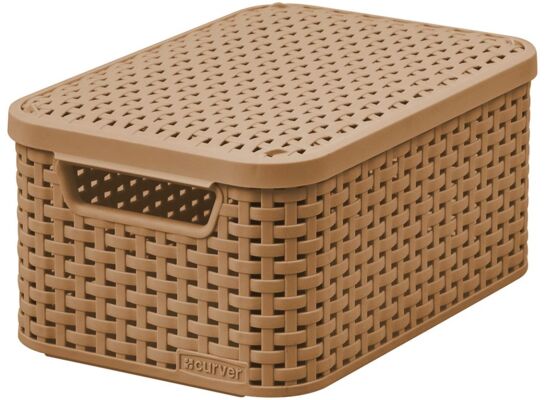 Kosz z pokrywką Rattan Style S 28,5 x 19,4 x 13 cm jasnobrązowy CURVER