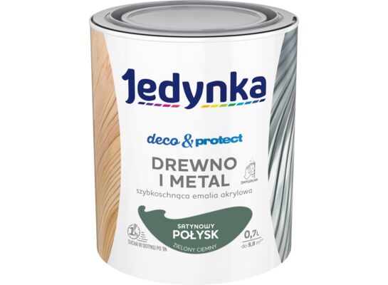 Farba akrylowa Jedynka Deco&Protect Drewno i Metal Satynowy Połysk Zielony ciemny 0,7 l