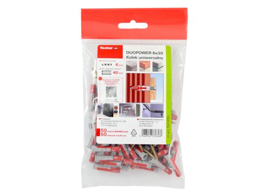 Kołek DuoPower 6x30 z wkrętem worek 50 szt.