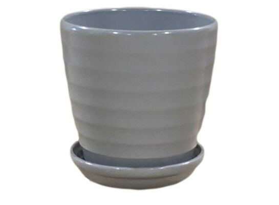 Doniczka Wave 13,5 cm ceramiczna szara z podstawką