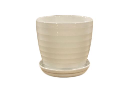 Doniczka Wave 15 cm ceramiczna biała z podstawką