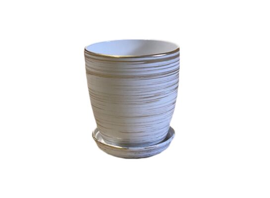 Doniczka Classic wysoka 13,5 cm ceramiczna biało-złota z podstawką