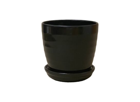 Doniczka Wave 18 cm ceramiczna grafitowa z podstawką
