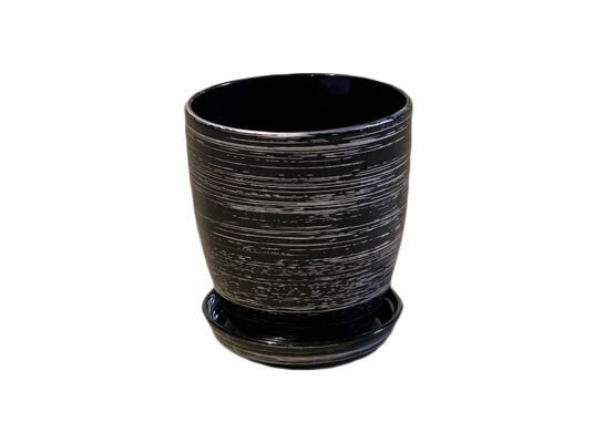 Doniczka Classic wysoka 16 cm ceramiczna grafitowo-srebrna z podstawką