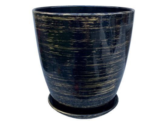 Doniczka Classic wysoka 16 cm ceramiczna grafitowo-złota z podstawką