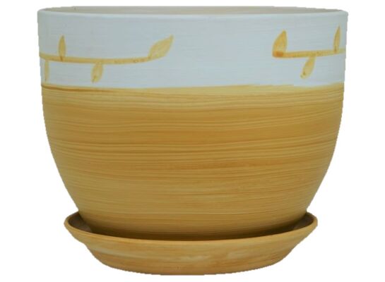 Doniczka Classic z podstawką drewno II 13,5 cm ceramiczna beżowa