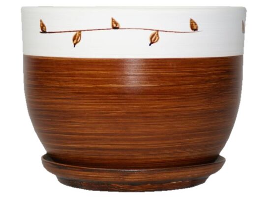 Doniczka Classic z podstawką drewno IV 13,5 cm ceramiczna brązowa