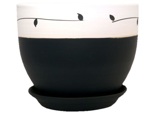 Doniczka Classic z podstawką drewno IV 23 cm ceramiczna grafit