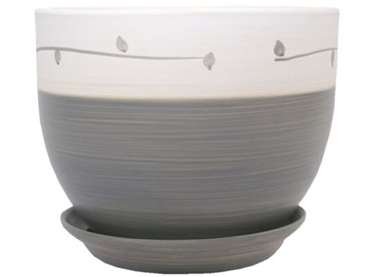 Doniczka Classic z podstawką drewno V 19,5 cm ceramiczna szara