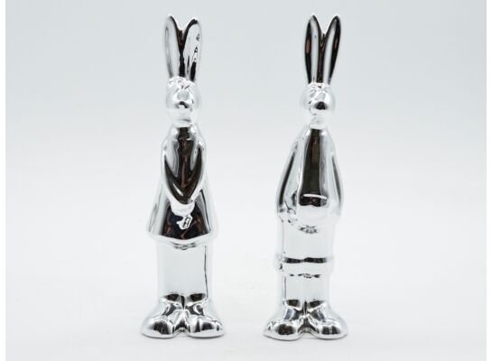 Zając ceramiczny 6,5 x 4 x 18,4 cm srebrny