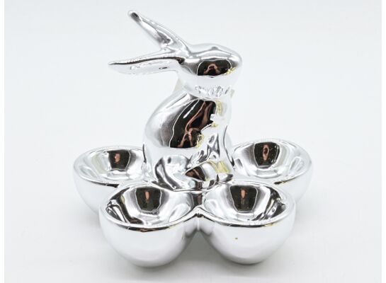 Podstawka na jajka zając 15 x 15 x 13 cm srebrna