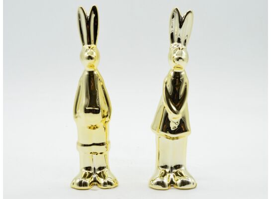 Zając ceramiczny 6,5 x 4 x 18,4 cm złoty