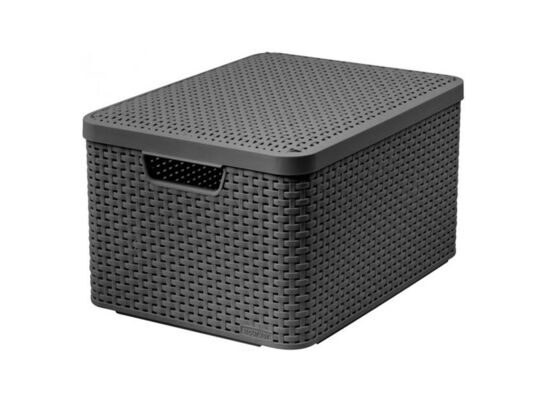 Kosz z pokrywką Rattan Style L 44 x 33 x 24 cm ciemnoszary CURVER