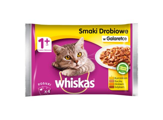 Karma dla kotów dorosłych pełnoporcjowa smaki drobiowe w galaretce 400 g (4 x 100 g) Whiskas