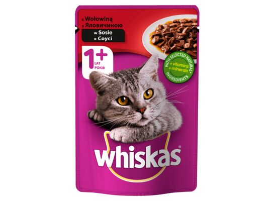 Karma dla kotów dorosłych pełnoporcjowa z wołowiną w sosie 100 g Whiskas