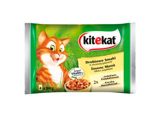 Karma pełnoporcjowa drobiowe smaki w soczystej galarecie 4 x 100 g Kitekat