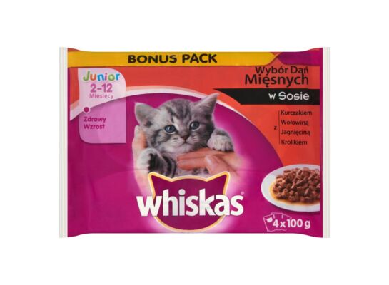 Karma mokra dla kota bonus 10% JUNIOR mięsna sos 4 x 100 g Whiskas