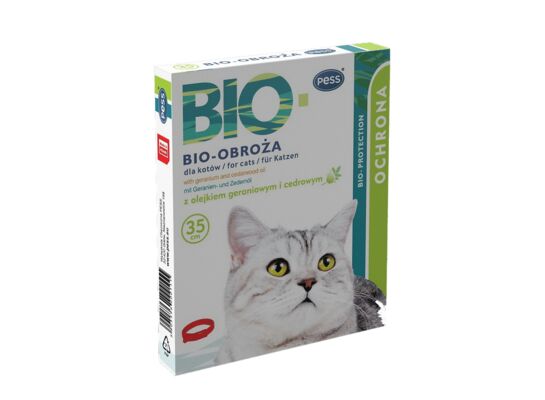 Obroża pielęgnacyjna dla kota BIO 35 cm z olejkiem geraniowym Pess