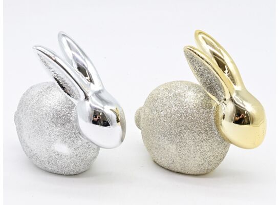 Zając ceramiczny 11,6 x 6 x 12,5 cm srebrny/złoty