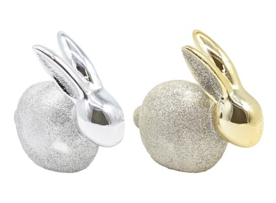 Zając ceramiczny 8,5 x 6 x 9,9 cm srebrny/złoty