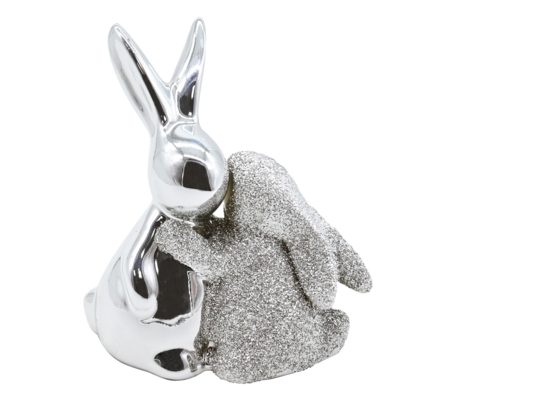 Zając ceramiczny 8,5 x 4,9 x 9,3 cm srebrny/złoty