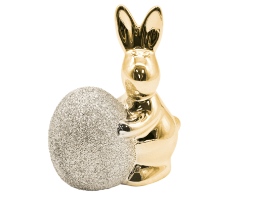Zając ceramiczny 11,8 x 6,7 x 15 cm srebrny/złoty
