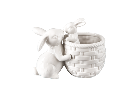 Figurka zając w koszyku porcelana