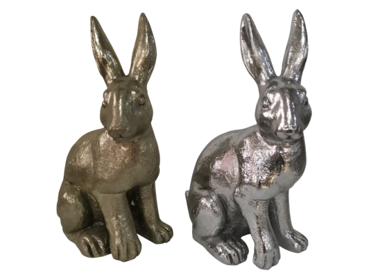Figura zając siedzący 27 x 19 x 42,5 cm złoty/srebrny