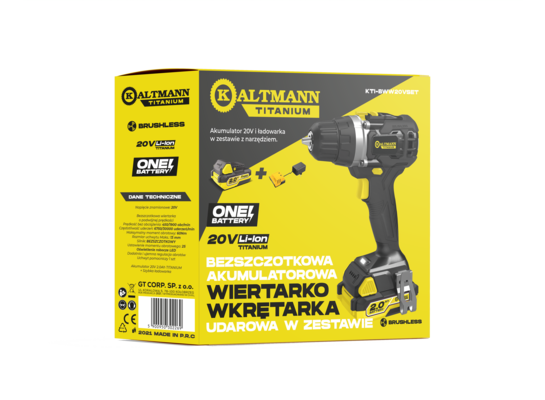 Wiertarko-wkrętarka udarowa 2-biegowa Brushless z akumulatorem 2.0 Ah i ładowarką KALTMANN TITANIUM