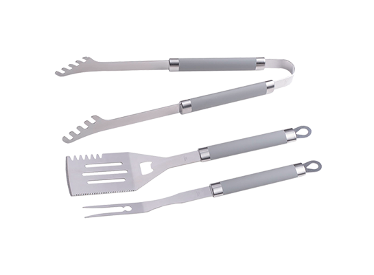 Zestaw 3 akcesoriów grillowych ze stali nierdzewnej z gumową rączką