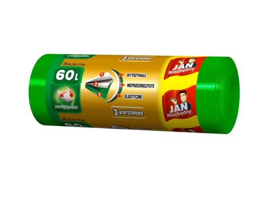 Worki na śmieci LD 3-warstwowe zawiązywane 60 l 18 sztuk Jan Niezbędny