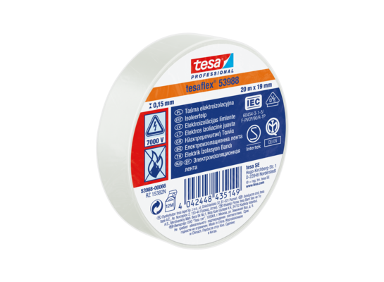 Taśma izolacyjna PVC do zastosowań elektrycznych 20 m x 19 mm biała tesa