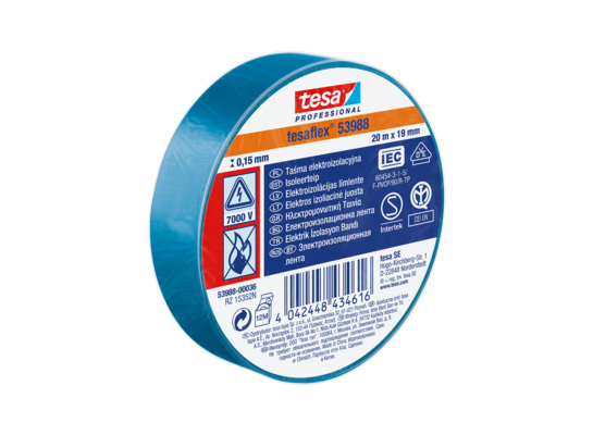 Taśma izolacyjna PVC do zastosowań elektrycznych 20 m x 19 mm niebieska tesa